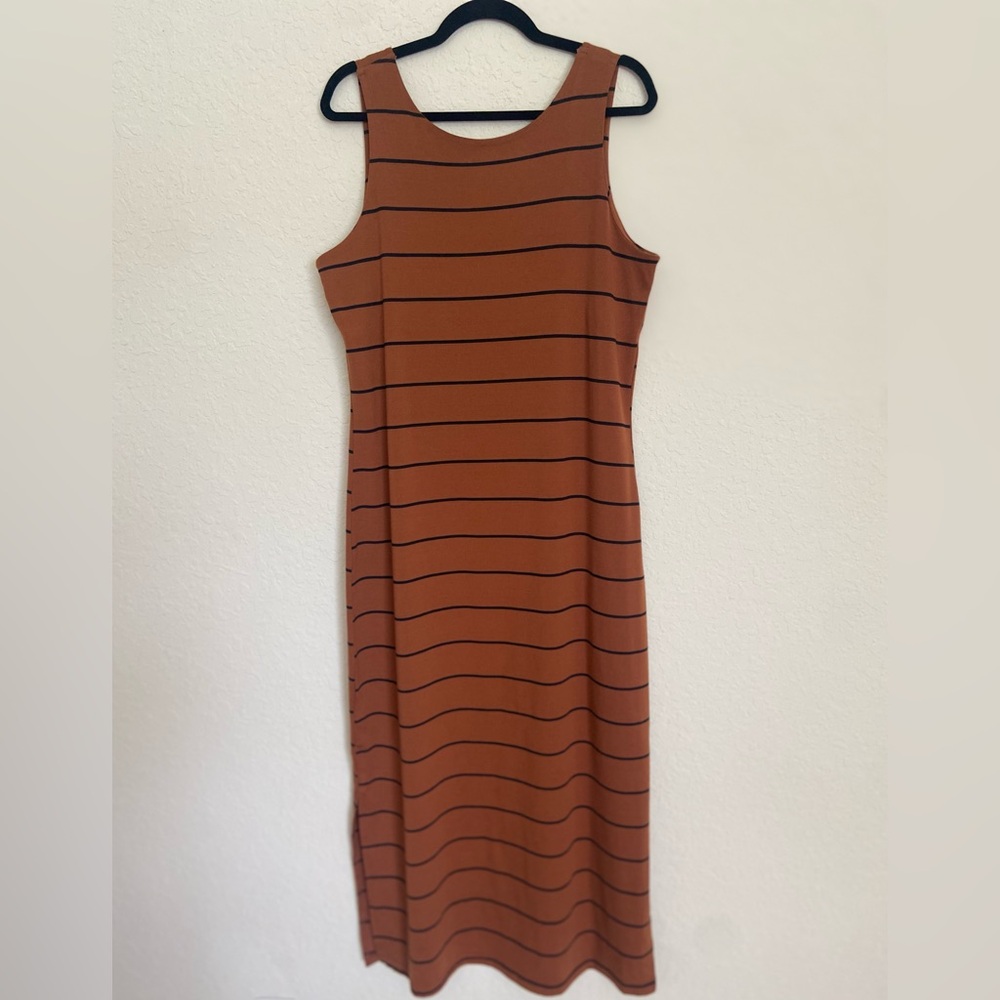 Brown/Black Striped Sleeveless Maxi Dress Tank Unbranded L EUC